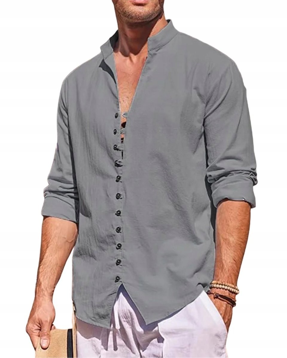 Koszula Męska Bawełna Len Stójka Na Lato Przewiewna Lniana Island Vibes r.M