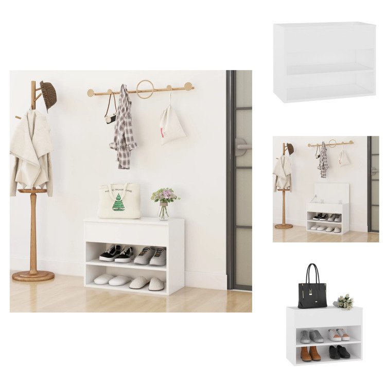 vidaXL Ławka na buty biała 60x30x45 cm materiał drewnopochodny - Stojaki i szafki na buty