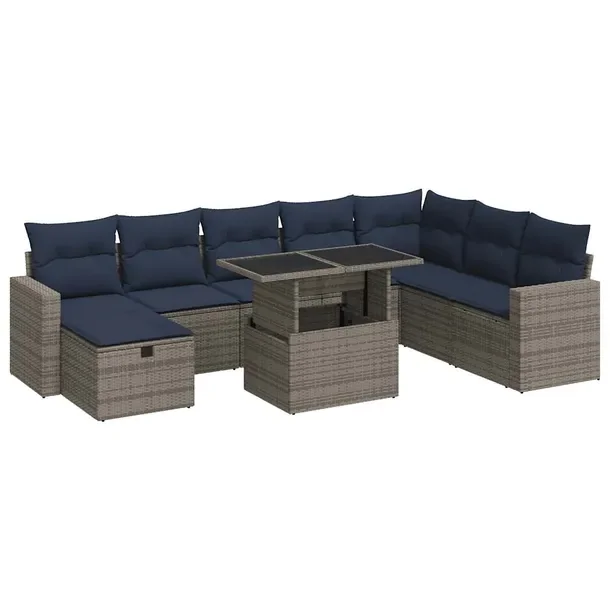 Modułowy zestaw mebli ogrodowych szary rattan PE z poduszkami 62 x 62 x 69