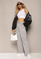 Spodnie damskie - Szare Spodnie dresowe z Bawełny z Szerokimi Kieszeniami Cargo Tanelle - miniaturka - grafika 1