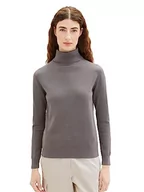 Swetry damskie - Podstawowy damski sweter z golfem TOM TAILOR, 32251-ciemny mineralny szary, XL - miniaturka - grafika 1