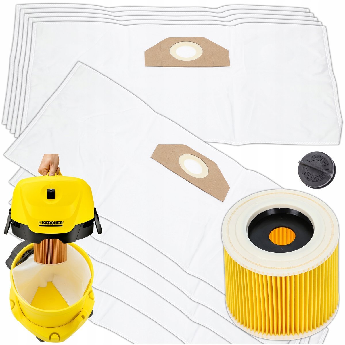 10x WORKI + FILTR DO ODKURZACZA KARCHER WD3 V-17/4/20 WD3 P V-17/4/20 WD3 P S V-17/4/20 WD2 Plus V-12/4/18 SE 4001 SE 4002 WD3 V-17/6/20 Car MV 3 WD..