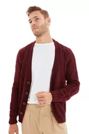 Swetry męskie - Trendyol Męski regularny kardigan z dzianiny z dekoltem w serek, Burgund, XL - miniaturka - grafika 1