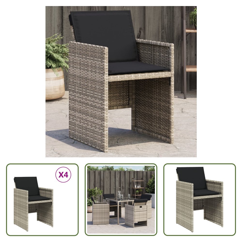 The Living Store Krzesła ogrodowe z poduszkami 4 szt. Jasnoszary polirattan