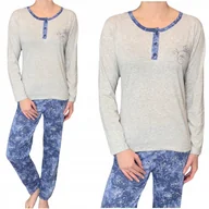 Piżamy damskie - Piżama damska z długim rękawem szary melanż kwiat La Penna XXL - miniaturka - grafika 1