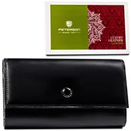 Portfele - Rozbudowany portfel damski czarny skórzany na zatrzask PETERSON na karty gotówkę dokumenty pudełko prezentowe duży elegancki ochrona RFID - miniaturka - grafika 1