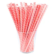 Słomki do napojów - Słomka papierowa czerwony w biały kropki 12 sztuk - miniaturka - grafika 1