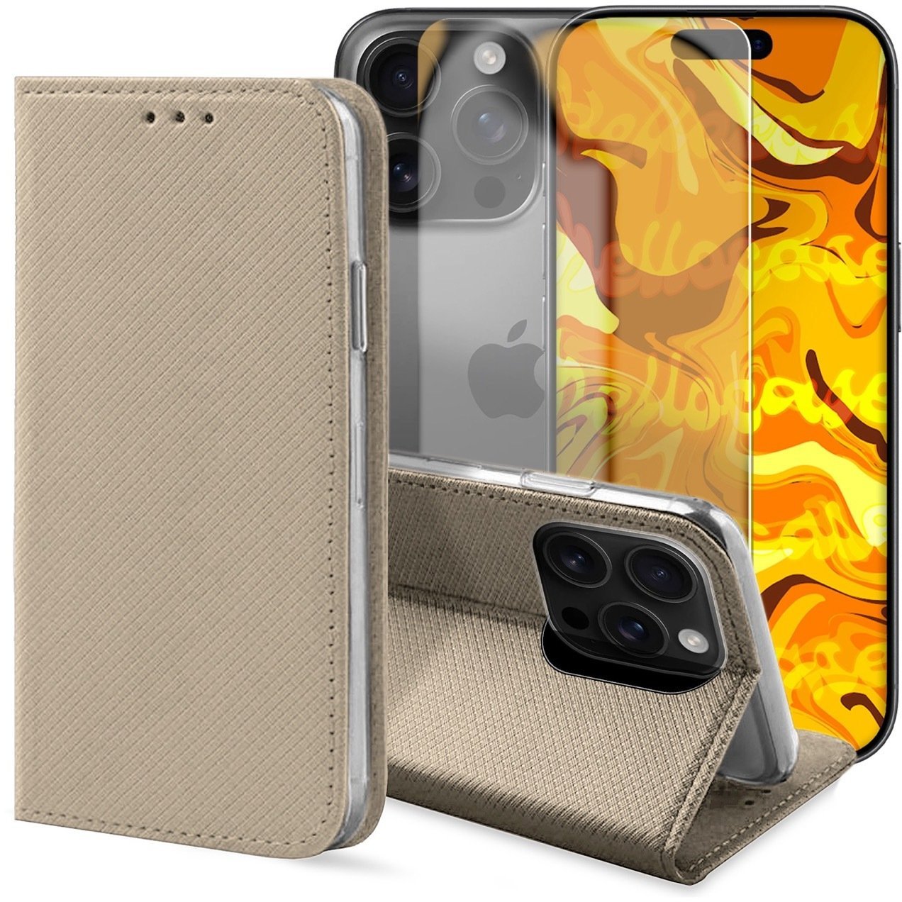 Hello Case Etui z Klapką Do Apple iPhone 16 Pro Beżowe, Zamykane, Kabura Szkło