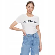 Koszulki i topy damskie - TOMMY HILFIGER KOSZULKA DAMSKA T-SHIRT BEŻOWY r. M - miniaturka - grafika 1