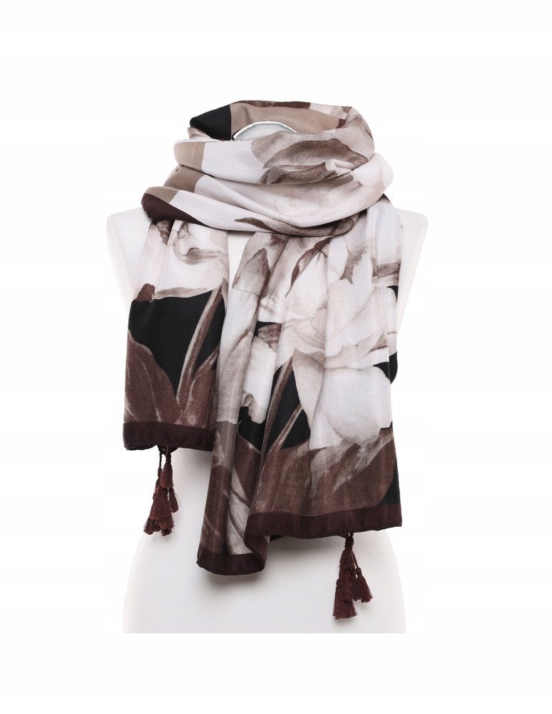 SZAL DAMSKI SZALIK MODNY Z FRĘDZLAMI JESIEŃ ZIMA KWIATY STYLOWY MORAJ