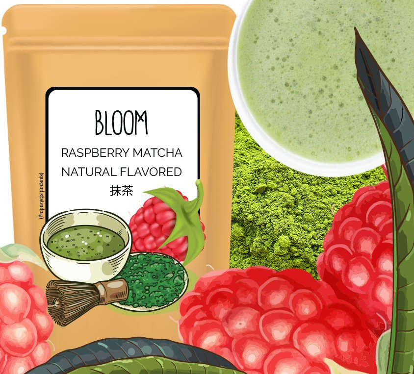 Matcha Malinowa Raspberry Japan Matcha Naturalny Aromat Malin i Japońska Matcha Doypack 50 gram