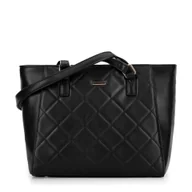 Torebki damskie - Shopperka z ekoskóry w pikowanie czarna - miniaturka - grafika 1