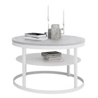 Ławy i stoliki kawowe - Okrągły stolik kawowy biały + beton S7-G39 - miniaturka - grafika 1