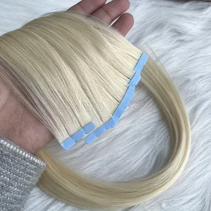 TEMU Naturalne blond włosy mini taśmy do przedłużania włosów ludzkich bezszwowe niewidoczne przedłużki 12-24 cali długie proste włosy taśmowe 60# - Pozostałe akcesoria fryzjerskie - miniaturka - grafika 1