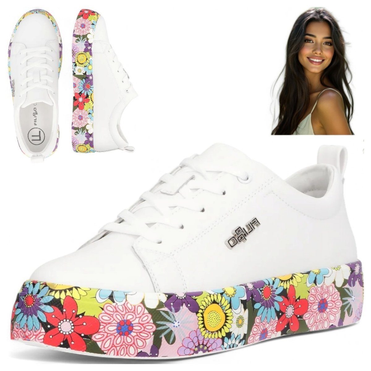 Półbuty Damskie Skórzane Sneakersy na Platformie Filippo BIAŁE 36