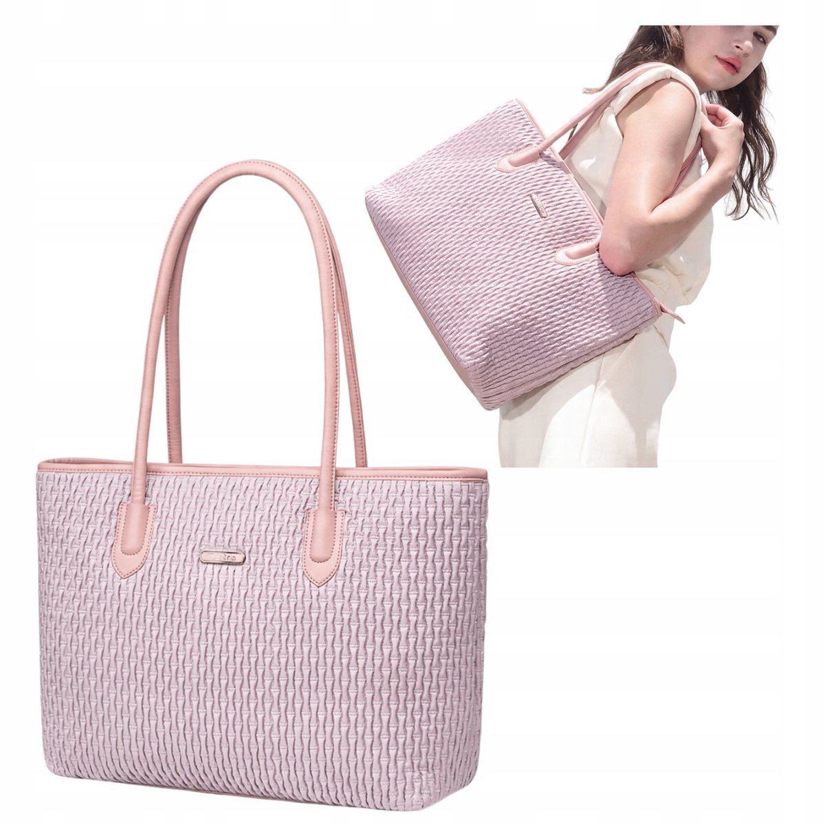 Torba damska shopper różowa na ramię 17,9 l elegancka, pojemna, na co dzień i do pracy z zamkiem. CHANTRIA CB800 Pink.