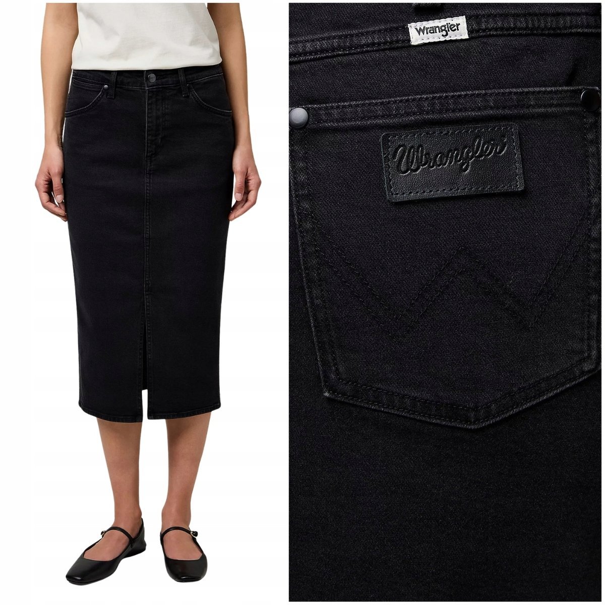 Wrangler Pencil Skirt ołówkowa jeansowa spódnica rozcięcie z przodu XS