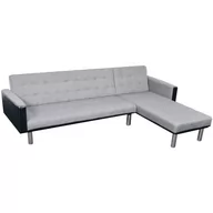 Sofy i kanapy - Sofa rozkładana w kształcie L, obita tkaniną, czarno-szara - miniaturka - grafika 1