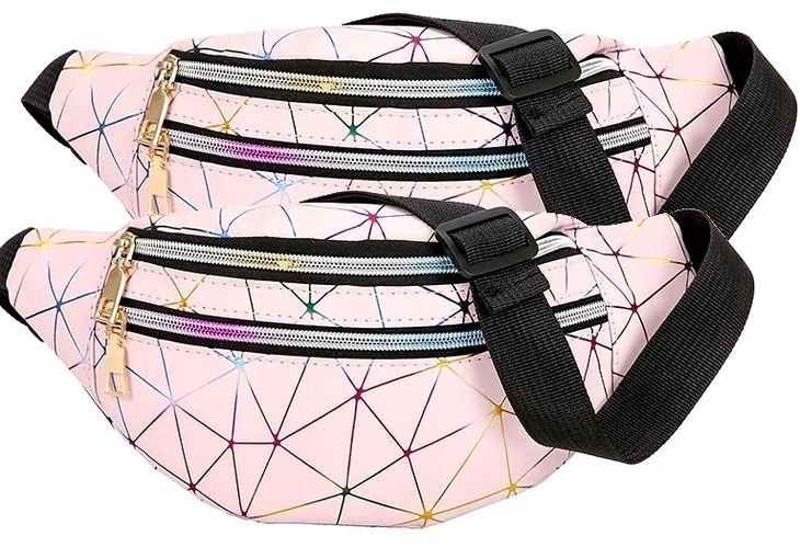 Nerka geometryczna saszetka biodrówka różowa damska dwa zamki WODOODPORNA