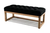Ławki do przedpokoju - Ławka na buty 65cm EMRAWOOD drewno lite, kolor naturalny, siedzisko pikowane, czarny - miniaturka - grafika 1