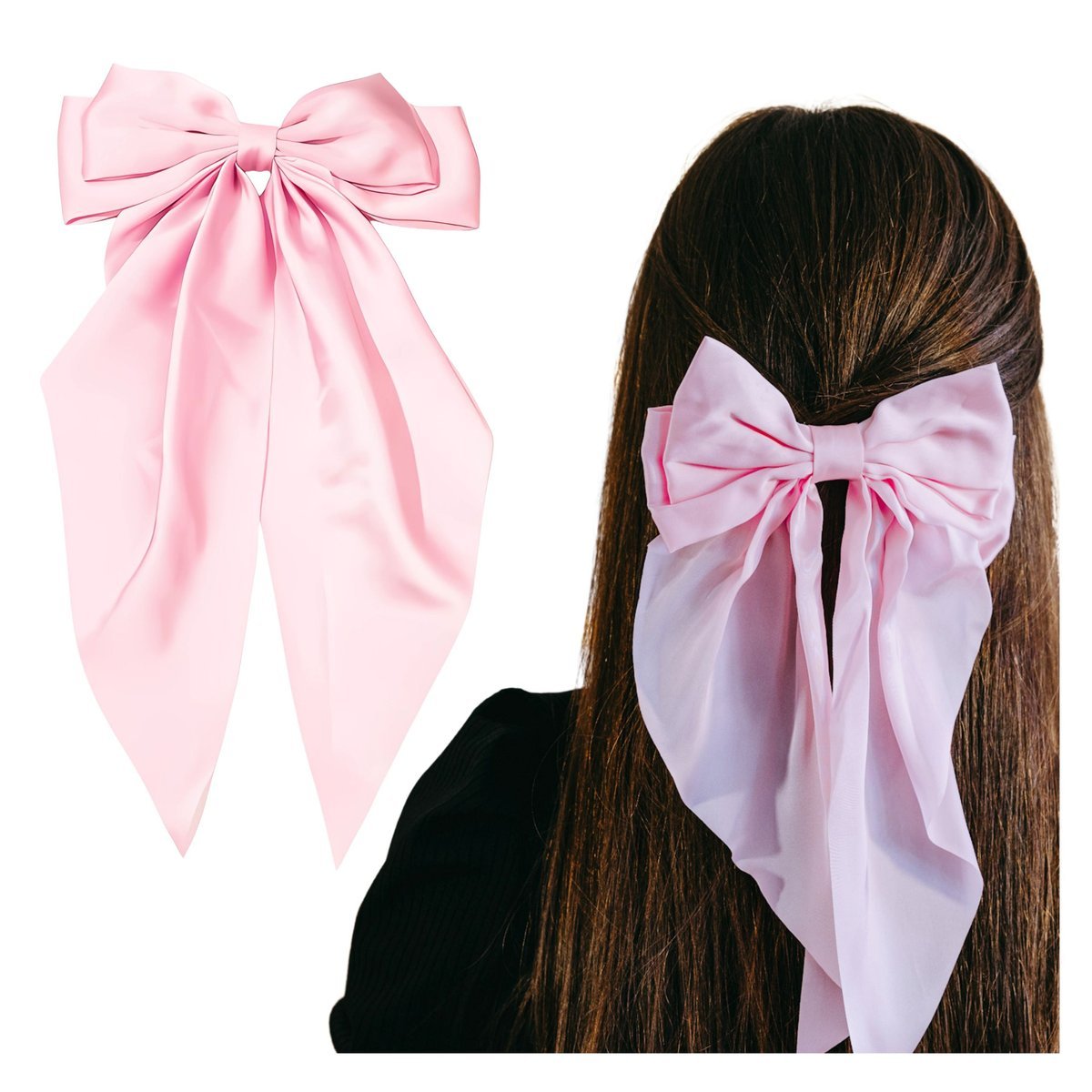 Kokarda do Włosów Różowa Długa Ozdobna Spinka Satynowa Kobieca Elegancka