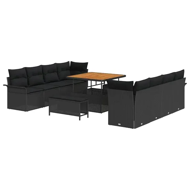 Modularny Zestaw Sof Ogrodowych z Rattanu, Czarny, 4 Elementy