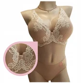 Biustonosze - Lemax PRINCESS Plunge biustonosz usztywniany beżowy/ecru koronkowy - 80B - miniaturka - grafika 1