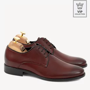 Skórzane eleganckie derby Duncan bordowe - BRILU - Półbuty męskie - miniaturka - grafika 1
