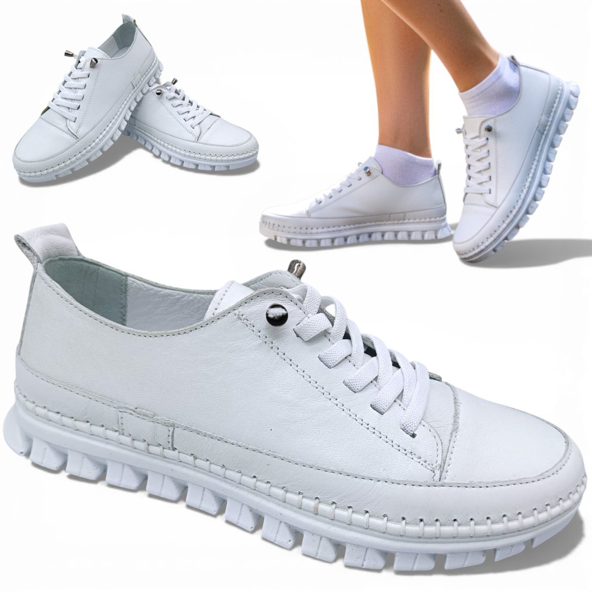 Sneakersy Damskie SKÓRZANE Wygodne Półbuty Białe Modne Letnie Artiker 40