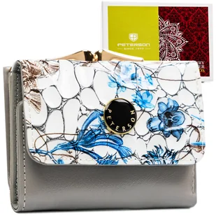 Portfel damski Peterson ze skóry naturalnej lakierowany mały z ochroną RFID STOP na zatrzask i bigiel wielokolorowy - Portfele - miniaturka - grafika 1