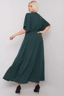 Długa sukienka damska z krótkim rękawem - ciemny zielony - Sukienki - miniaturka - grafika 2