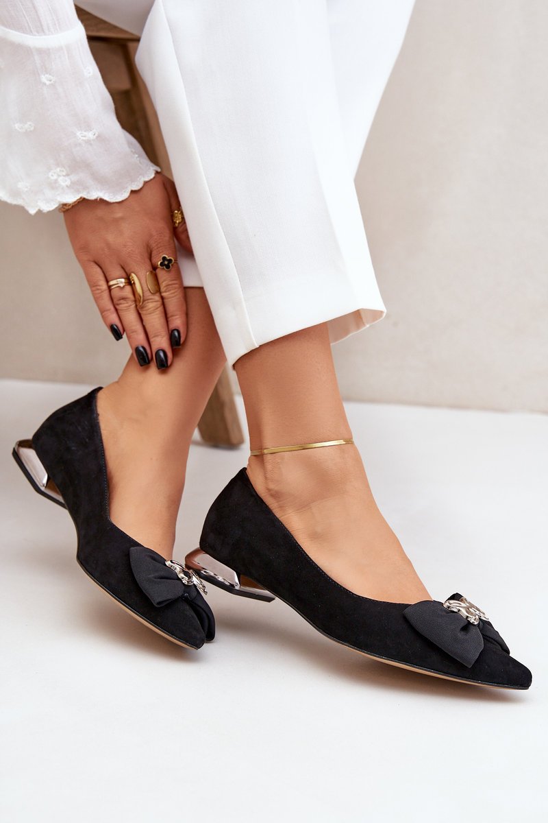 Eleganckie Zamszowe Baleriny Damskie Z Kokardką Laura Messi 2893 Czarne-39