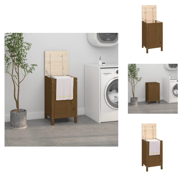 vidaXL Kosz na pranie miodowy brąz 44x44x76cm lite drewno sosnowe - Kosze na pranie