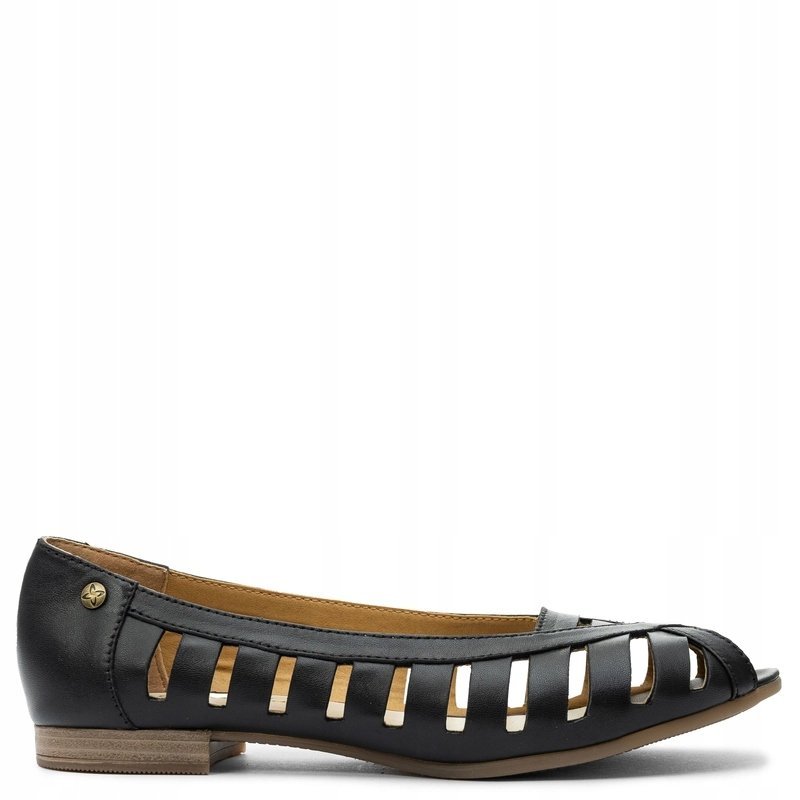 Maciejka Skórzane Ażurowe Baleriny Peep Toe Czarne P7540-01/00-1 r.39
