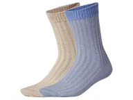 Skarpetki damskie - esmara® Skarpetki damskie pluszowe, 2 pary (Beżowy/niebieski, 35-38) - miniaturka - grafika 1