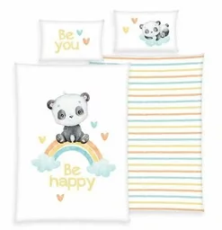 Herding Pościel bawełniana 100x135 Tęczowa panda biała kolorowa dziecięca do łóżeczka H23 - Pościel dla dzieci - miniaturka - grafika 1
