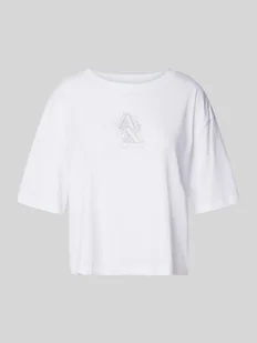 T-shirt krótki z nadrukiem z logo - Koszulki i topy damskie - miniaturka - grafika 1