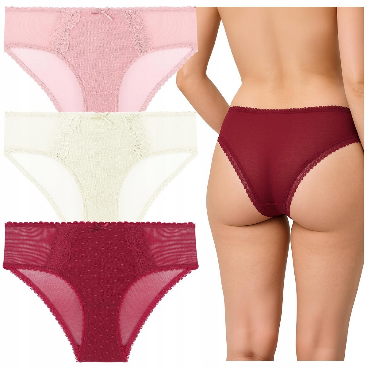 MAJTKI DAMSKIE FIGI Bikini Koronka Kobiece Seksowne MORAJ 3-Pak r. L