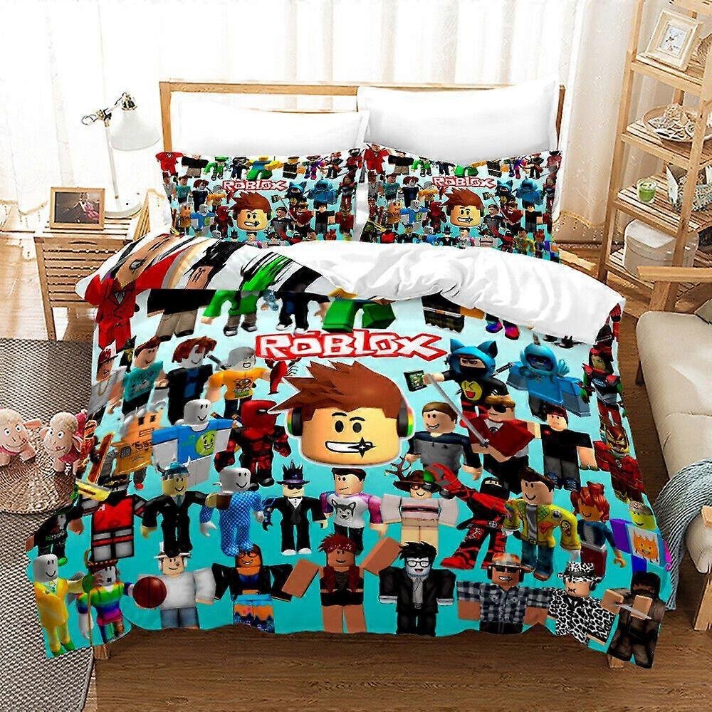 v58 Prześcieradła Pościel dziecięca Roblox kołdra poszwa na kołdrę + poszewka na poduszkę zestaw pościeli 3-częściowy zestaw pościeli (1 poszewka n...