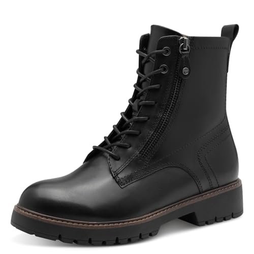 Tamaris Damskie sztyblety Lace Boot Flat 1-25207-45, czarna skóra, 41 EU, czarna skóra, 41 EU