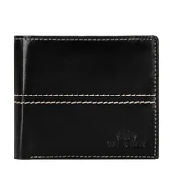 Portfele - Męski skórzany portfel z przeszyciami czarny - miniaturka - grafika 1