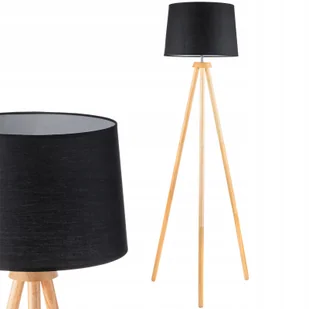 Lampa Stojąca Podłogowa Led E27 150cm Trójnóg Abażur Czarna Salon Pokój - Lampy stojące - miniaturka - grafika 1