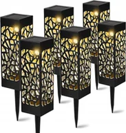 Lampy ogrodowe - LAMPA SOLARNA OGRODOWA 6SZT AŻUROWA LED LAMPION WBIJANA SŁUPEK CZARNY - miniaturka - grafika 1