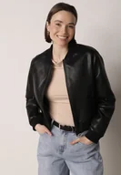 Kurtki damskie - Czarna Przejściowa Kurtka Bomberka z Imitacji Skóry Izanelia - miniaturka - grafika 1