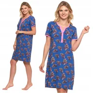 Piżamy damskie - KOSZULA NOCNA na Krótki Rękaw Piżama Damska w Kwiaty Prezent Urocza MORAJ L - miniaturka - grafika 1
