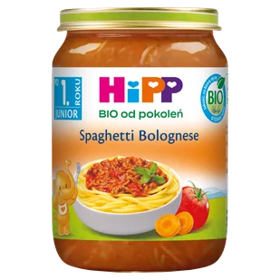 HiPP Danie Bio, spaghetti bolognese, po 1 roku, 250 g - Dania dla dzieci - miniaturka - grafika 1