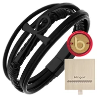 Bransolety męskie - Bransoletka męska SKÓRZANA pleciona KRZYŻ EGIPSKI - miniaturka - grafika 1