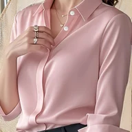 Koszule damskie - TEMU Jesienna Bluzka Damska z Długim Rękawem – Kardigan Jednoczęściowy, Casualowa Koszulka Biurowa, Modny Elegancki Top na Wiosnę i Jesień - miniaturka - grafika 1