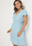 Sukienki - Niebieska Rozkloszowana Bawełniana Sukienka z Guzikami i Falbanami Natinema - miniaturka - grafika 1