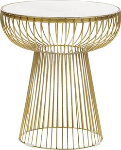 BELIANI Stolik kawowy biały marmur złote metalowa rama okrągły 41 x 41 cm styl glamour nowoczesny do salonu sypialni - Ławy i stoliki kawowe - miniaturka - grafika 1